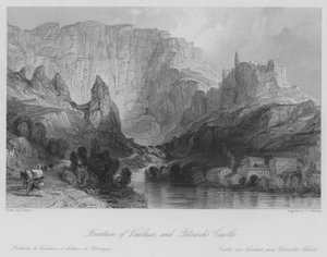 Fonte de Vaucluse, e Castelo de Petrarca (gravura) de Thomas (after) Allom