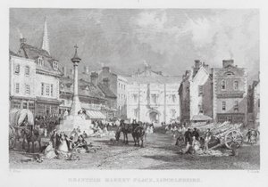 Grantham Market Place, Lincolnshire (gravura) de Thomas (after) Allom