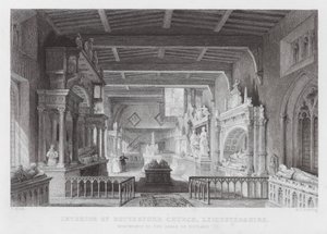 Interior da Igreja de Bottesford, Leicestershire, Monumentos aos Condes de Rutland (gravura) de Thomas (after) Allom