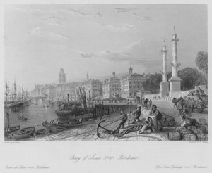 Cais de Luís XVIII, Bordeaux (gravura) de Thomas (after) Allom