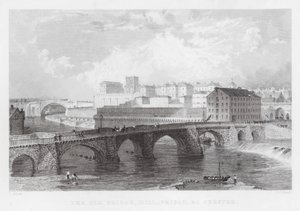 A Ponte Velha, Moinho, Prisão, etc, Chester (gravura) de Thomas (after) Allom