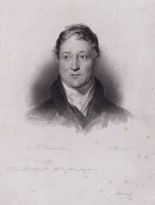 William Huskisson, político e financeiro inglês, morto em um acidente ferroviário quando foi atropelado pela pioneira locomotiva a vapor Rocket (gravura) de Robert Stephenson
