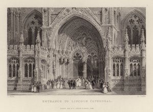 Entrada, para, catedral lincoln de Thomas Allom