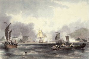HM embarca Imogene e Andrômaca passando as baterias do Bocca-Tigre, c.1850