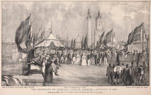 A Cerimónia de Abertura da Ponte de Londres com a Velha Ponte de Londres no Antecedente de Thomas Allom