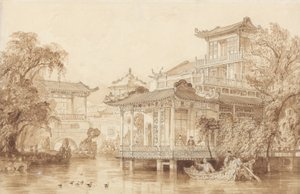 A casa de um comerciante chinês perto de Cantão de Thomas Allom