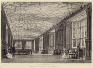 A, longo, galeria, haddon, corredor, derbyshire de Thomas Allom