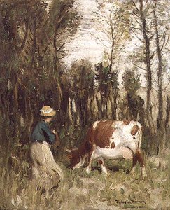 Rapariga a Conduzir uma Vaca
