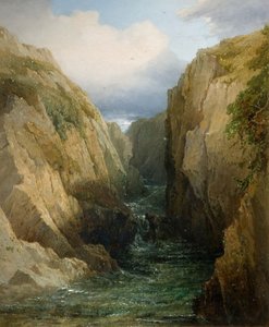 Desfiladeiro e rio na Irlanda, 1860.