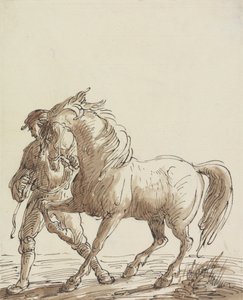 Homem à frente de um cavalo