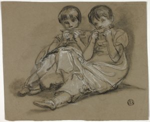 Duas Meninas Brincando em Pentes (reto); Esboço de Mulher Sentada com Fragmento de Outra Figura (verso) de Thomas Barker