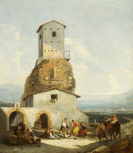 Vista em Itália (óleo sobre painel) de Thomas Barker