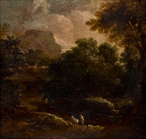 Paisagem arborizada com figuras, c.1789-1847 (óleo sobre painel)