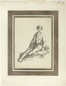 Young Boy Seated, da primeira edição de Specimen of Polyautography de Thomas Barker