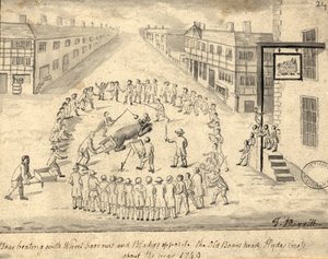 Bear baiting, Manchester, 1819 (caneta e tinta no papel)
