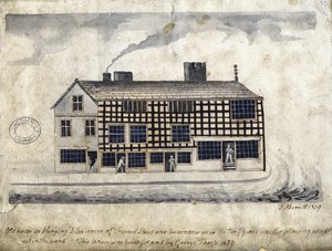 Casa antiga em Hanging Ditch, Manchester, 1819 (caneta e tinta no papel)