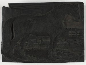 Woodblock para The Black Horse, de uma história geral de quadrúpedes de Thomas Bewick