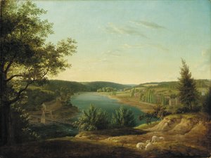 Vista da Ponte das Correntes e das Cataratas do Schuylkill, a 8 km da Filadélfia de Thomas Birch