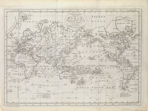 Mapa-múndi com os rastos do Capitão Cook de Thomas Bowen