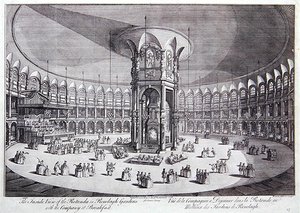 A vista interior da Rotunda em Ranelagh Gardens com a Companhia ao pequeno-almoço, do "Survey of the Cities of London and Westminster" de John Stowe