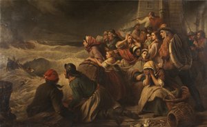 O barco salva-vidas indo para o resgate