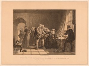 Mary Queen of Scots é obrigada a assinar sua abdicação no castelo Lochleven, 1567, 1878
