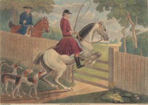 Caça [dois de um conjunto de doze]: 7. [Um cavaleiro a colocar um cavalo num portão] de Thomas Burford
