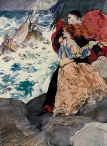 Prospero e Miranda observam o Tempest (cor litho)