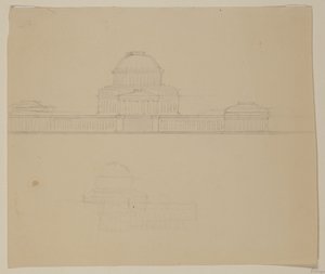Elevação da Casa do Estado de Ohio, c.1838 (lápis de grafite em papel de seda bege) de Thomas Cole