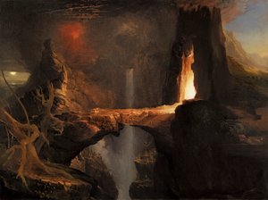 Expulsão. A lua e a luz do fogo de Thomas Cole