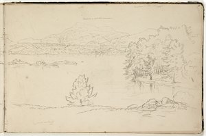 Hoosick ou Saddle Mountain e Lake perto de Pittsfield, c.1832 (lápis de grafite em papel de seda branco) (ver também 3525969) de Thomas Cole