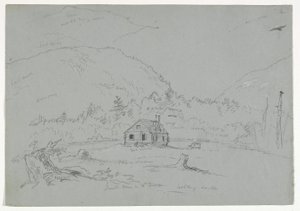 Casa em Mount Desert, c.1844 (grafite aumentada com lápis branco sobre papel) de Thomas Cole