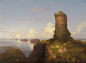 Costa italiana com torre em ruínas. 1838 de Thomas Cole
