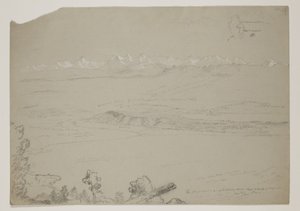 Lago Yverdon ou Neuchatel da colina Chaumont, Suíça, 1841 (lápis elevado com guache sobre papel) de Thomas Cole