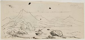 Esboço de paisagem, 1841 (caneta e tinta preta em papel de creme wove) de Thomas Cole