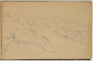 Panorama do Oxbow no rio Connecticut, visto do Monte Holyoke, c.1832 (lápis sobre papel) de Thomas Cole