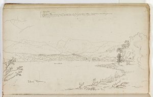 O chefe de Windermere, Lake District, Inglaterra, 1829 (caneta e tinta sobre lápis sobre papel) de Thomas Cole