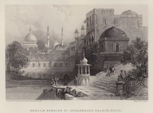 Baoli, e Restos do Palácio de Jehanghir, Delhi (cor litho)