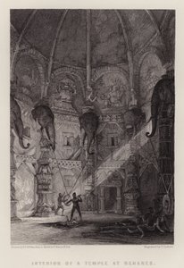 Interior de um Templo em Benares (cor litho)