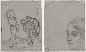Duelo após o Baile de Máscaras (reto); Cabeça de uma mulher (verso) de Thomas Couture