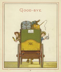 Vista traseira, de, um, carruagem, com, duas crianças, waving, de, a, janelas de Thomas Crane