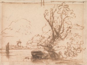 Um Barco Atracado por uma Margem de Rio de Thomas Creswick