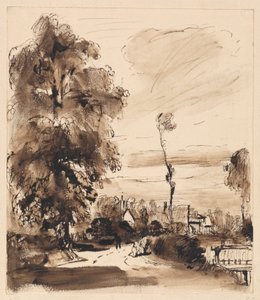 Uma faixa de campo com casas de campo de Thomas Creswick