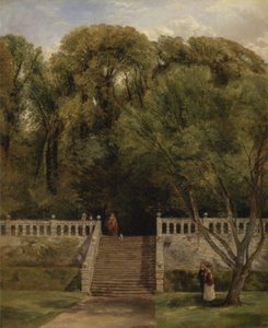 No terraço em Haddon Hall, Derbyshire de Thomas Creswick