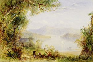 Vista no Rio Hudson, c.1840-45 (óleo no painel)