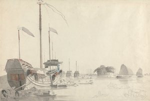 Barcos perto de um forte holandês Folly Fort, Cantão de Thomas Daniell