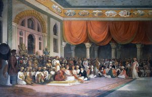 Charles Warre Malet conclui tratado com Peshwa do Império Maratha em 1790 em Durbar de Thomas Daniell