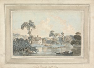 Casa da fazenda, rio e barcaça de Thomas Daniell