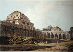Parte do Palácio, Madura, placa XIII de "Oriental Scenery", publicado em 1797 (aquatint colorido) de Thomas Daniell