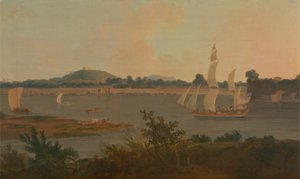 Pinnace navegando pelo Ganges passando pelo Forte de Monghyr de Thomas Daniell
